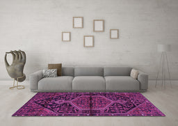 Machine Washable Medallion Purple Traditional Area Rugs in a Living Room, wshtr2549pur
