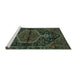 Sideview of Machine Washable Medallion Turquoise Traditional Area Rugs, wshtr2549turq