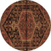 Round Machine Washable Medallion Brown Traditional Rug, wshtr2549brn