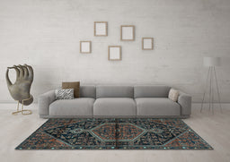 Machine Washable Medallion Light Blue Traditional Rug in a Living Room, wshtr2549lblu