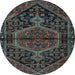 Round Medallion Light Blue Traditional Rug, tr2549lblu