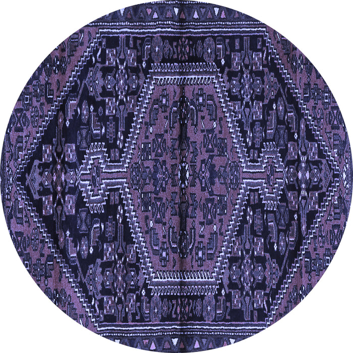 Round Machine Washable Medallion Blue Traditional Rug, wshtr2549blu