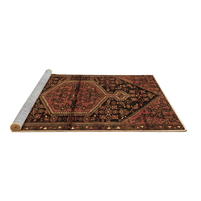 Sideview of Machine Washable Medallion Brown Traditional Rug, wshtr2549brn