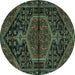 Round Medallion Turquoise Traditional Rug, tr2549turq