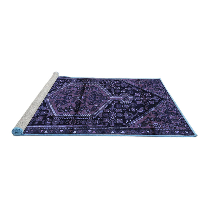Sideview of Machine Washable Medallion Blue Traditional Rug, wshtr2549blu