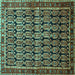 Square Machine Washable Persian Turquoise Traditional Area Rugs, wshtr254turq