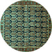 Round Machine Washable Persian Turquoise Traditional Area Rugs, wshtr254turq