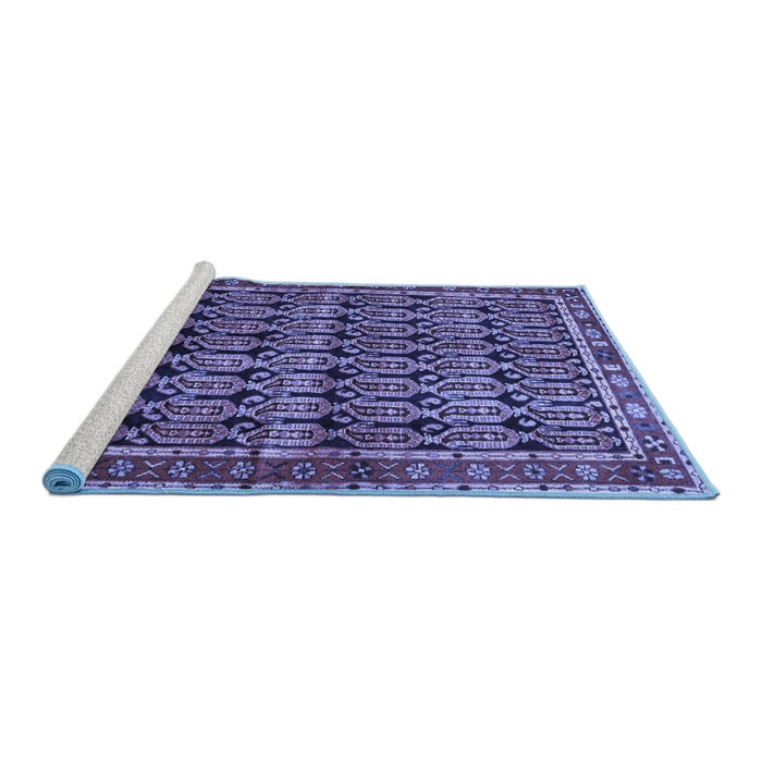 Sideview of Machine Washable Persian Blue Traditional Rug, wshtr254blu