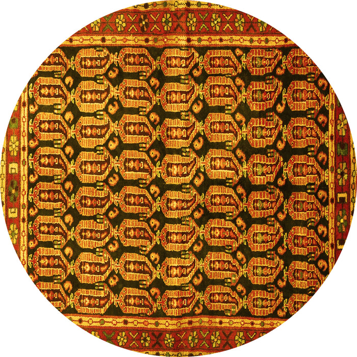 Round Machine Washable Persian Yellow Traditional Rug, wshtr254yw
