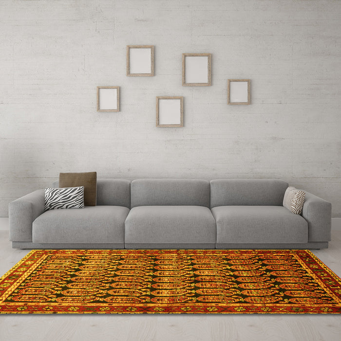 Machine Washable Persian Yellow Traditional Rug in a Living Room, wshtr254yw