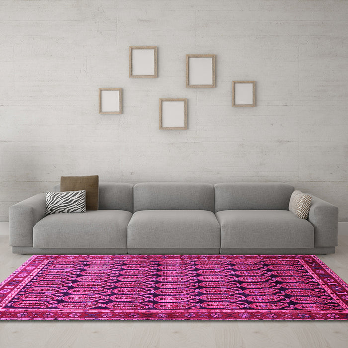 Machine Washable Persian Pink Traditional Rug in a Living Room, wshtr254pnk