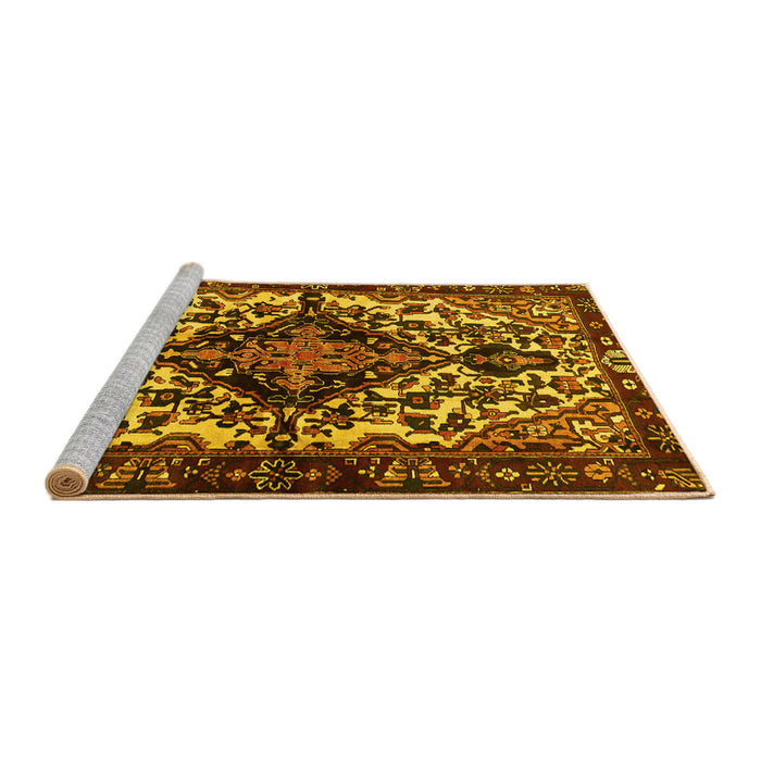 Sideview of Machine Washable Persian Yellow Traditional Rug, wshtr2550yw