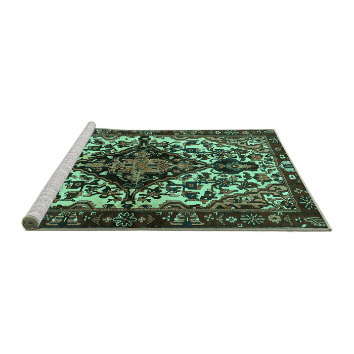 Sideview of Machine Washable Persian Turquoise Traditional Area Rugs, wshtr2550turq