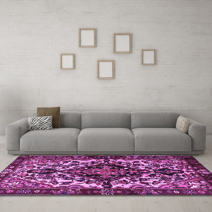 Machine Washable Persian Purple Traditional Area Rugs in a Living Room, wshtr2550pur