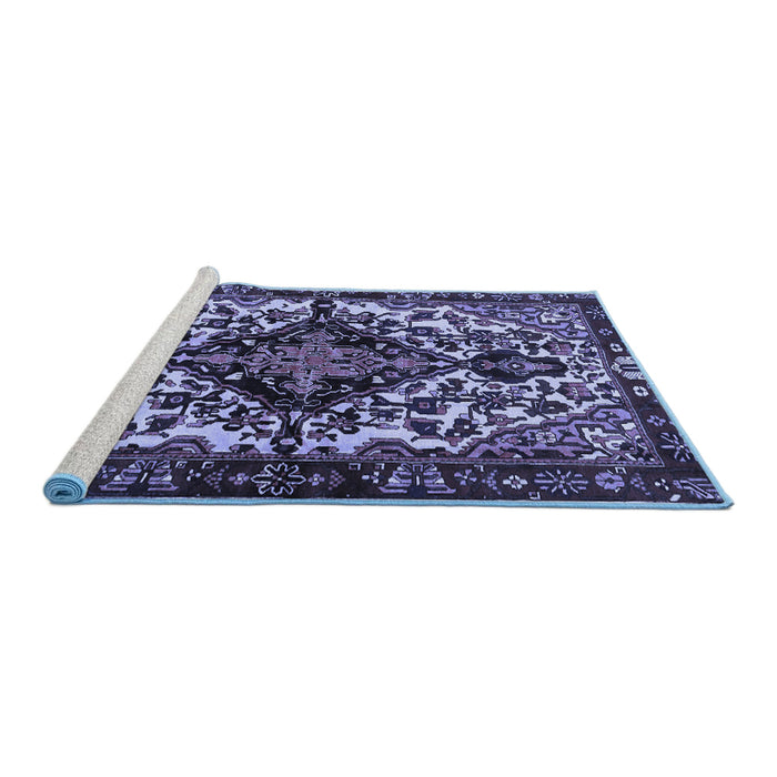 Sideview of Machine Washable Persian Blue Traditional Rug, wshtr2550blu
