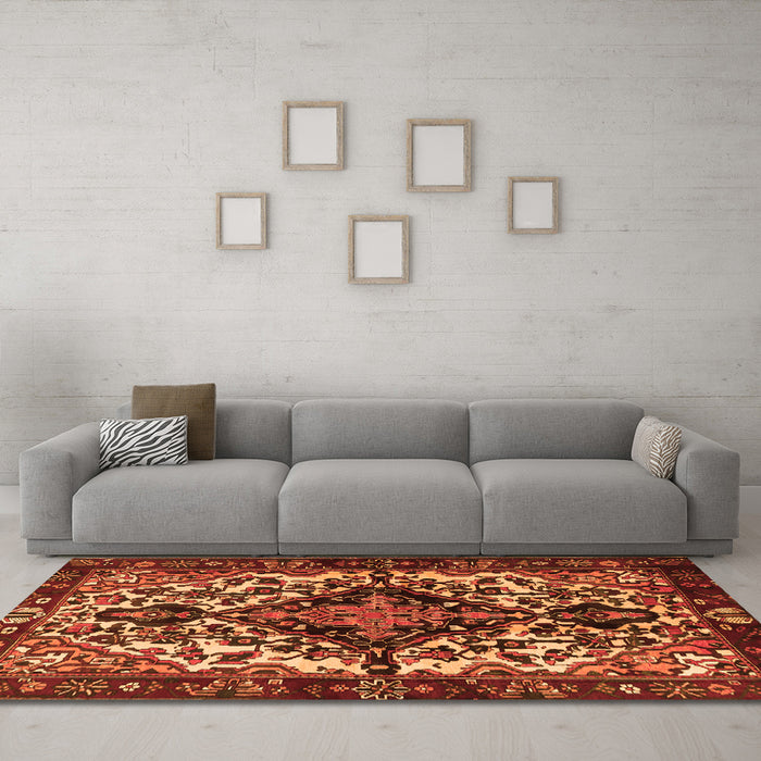 Machine Washable Persian Orange Traditional Area Rugs in a Living Room, wshtr2550org