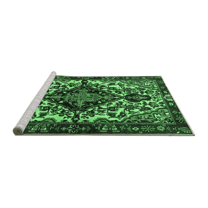 Sideview of Machine Washable Persian Emerald Green Traditional Area Rugs, wshtr2550emgrn