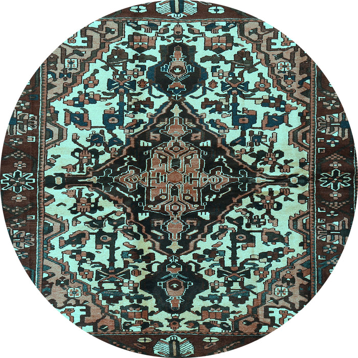 Round Machine Washable Persian Light Blue Traditional Rug, wshtr2550lblu