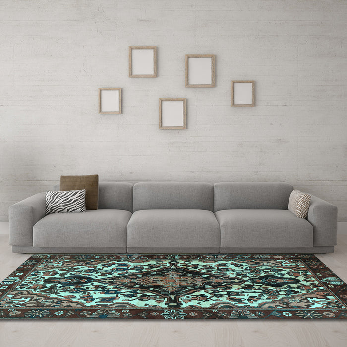 Machine Washable Persian Light Blue Traditional Rug in a Living Room, wshtr2550lblu