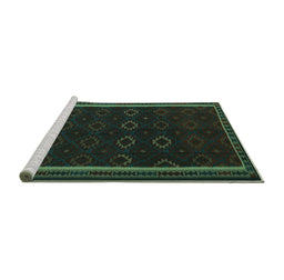 Sideview of Machine Washable Persian Turquoise Traditional Area Rugs, wshtr2551turq