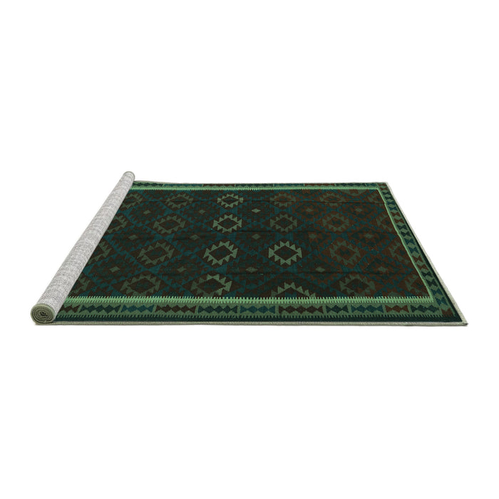 Sideview of Machine Washable Persian Turquoise Traditional Area Rugs, wshtr2551turq