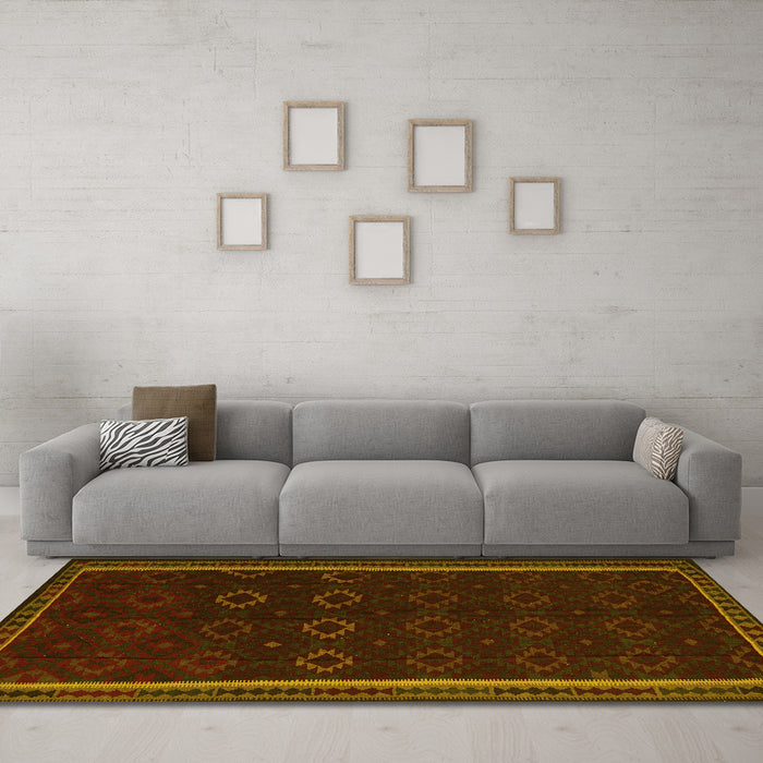Machine Washable Persian Yellow Traditional Rug in a Living Room, wshtr2551yw