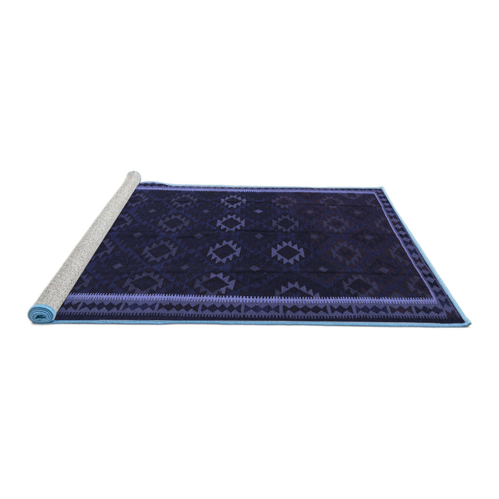 Sideview of Machine Washable Persian Blue Traditional Rug, wshtr2551blu