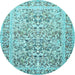 Round Machine Washable Persian Light Blue Traditional Rug, wshtr2552lblu