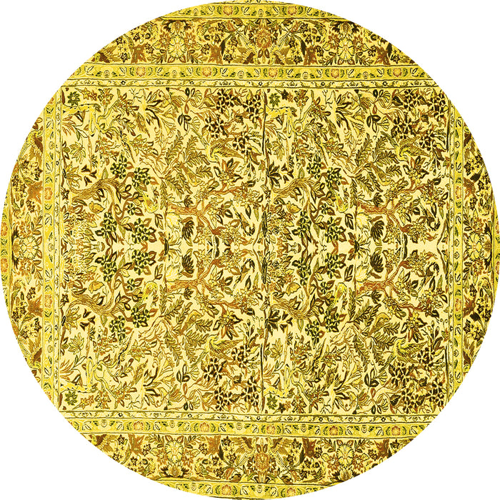 Round Machine Washable Persian Yellow Traditional Rug, wshtr2552yw