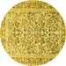 Round Machine Washable Persian Yellow Traditional Rug, wshtr2552yw