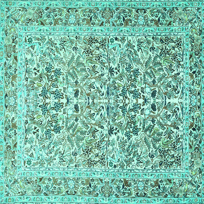 Square Machine Washable Persian Turquoise Traditional Area Rugs, wshtr2552turq
