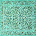 Square Machine Washable Persian Turquoise Traditional Area Rugs, wshtr2552turq