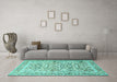 Machine Washable Persian Turquoise Traditional Area Rugs in a Living Room,, wshtr2552turq