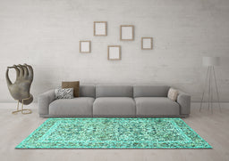 Machine Washable Persian Turquoise Traditional Area Rugs in a Living Room,, wshtr2552turq