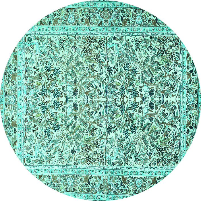 Round Machine Washable Persian Turquoise Traditional Area Rugs, wshtr2552turq