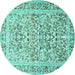 Round Machine Washable Persian Turquoise Traditional Area Rugs, wshtr2552turq