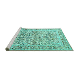 Sideview of Machine Washable Persian Turquoise Traditional Area Rugs, wshtr2552turq