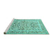 Sideview of Machine Washable Persian Turquoise Traditional Area Rugs, wshtr2552turq