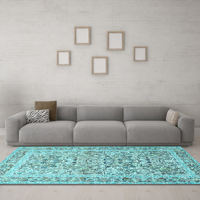 Machine Washable Persian Light Blue Traditional Rug in a Living Room, wshtr2552lblu