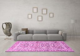 Machine Washable Persian Pink Traditional Rug in a Living Room, wshtr2552pnk