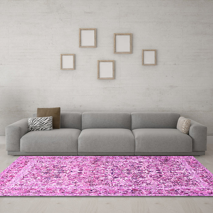 Machine Washable Persian Pink Traditional Rug in a Living Room, wshtr2552pnk