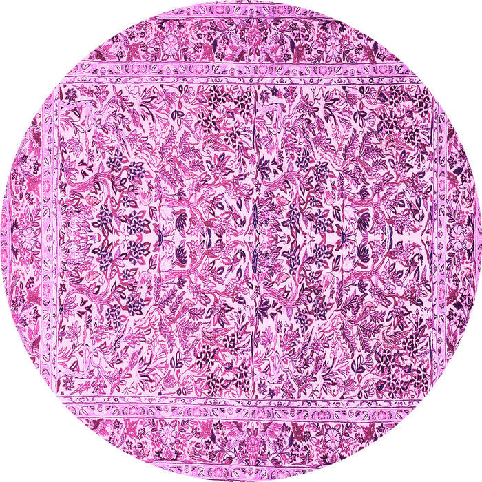 Round Machine Washable Persian Pink Traditional Rug, wshtr2552pnk