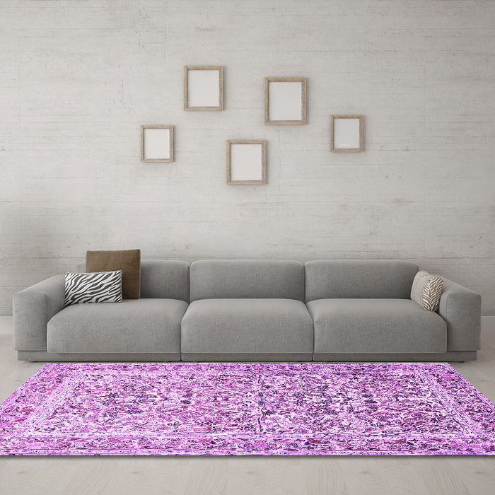 Machine Washable Persian Purple Traditional Area Rugs in a Living Room, wshtr2552pur