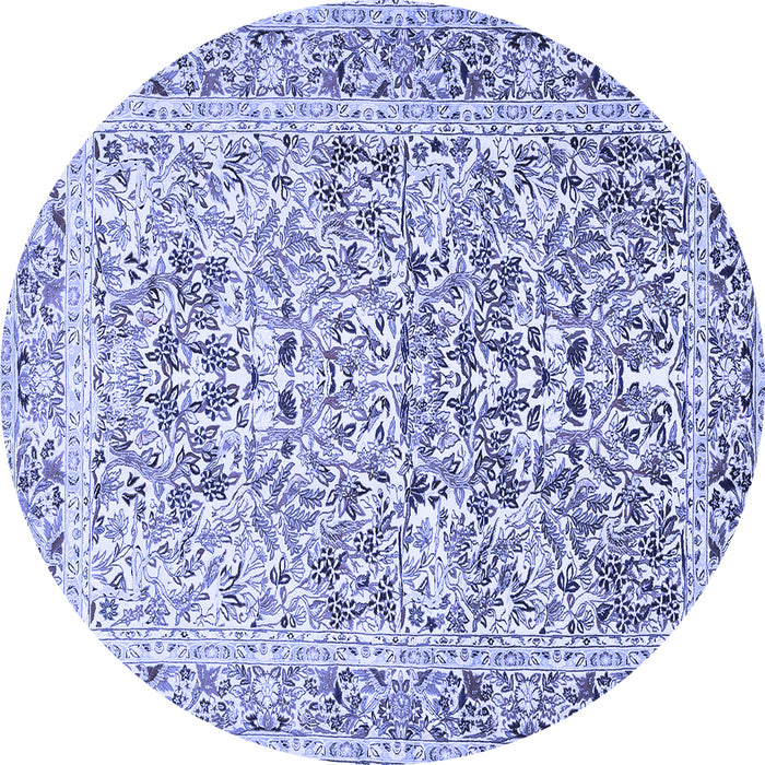 Round Machine Washable Persian Blue Traditional Rug, wshtr2552blu