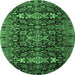 Round Machine Washable Persian Emerald Green Traditional Area Rugs, wshtr2553emgrn