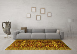 Machine Washable Persian Yellow Traditional Rug in a Living Room, wshtr2553yw