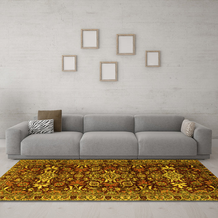 Machine Washable Persian Yellow Traditional Rug in a Living Room, wshtr2553yw