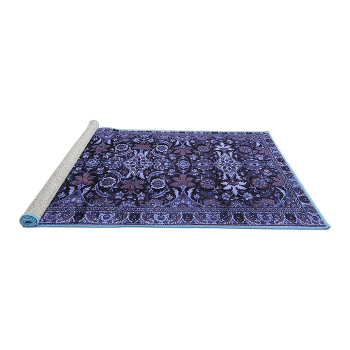 Sideview of Machine Washable Persian Blue Traditional Rug, wshtr2553blu