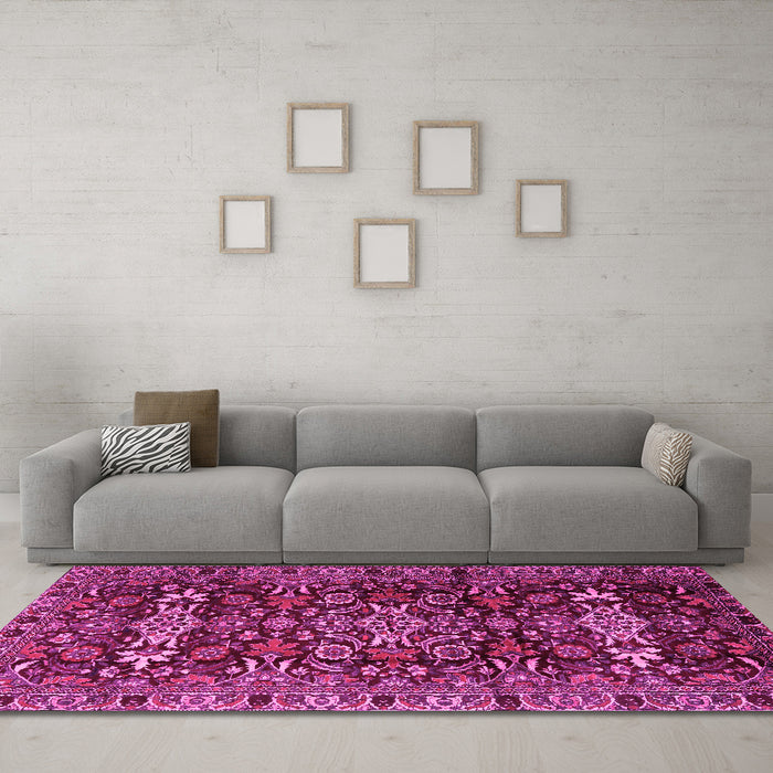 Machine Washable Persian Pink Traditional Rug in a Living Room, wshtr2553pnk