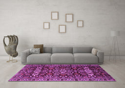 Machine Washable Persian Purple Traditional Area Rugs in a Living Room, wshtr2553pur